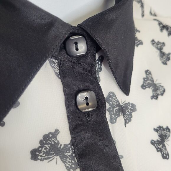 VINTAGE 90s Y2K blouse white sheer button up butterfly shirt 10 - Picture 4 of 11